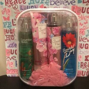 BBW Fragrance Mist Set With a Lotion- Pink, Green, Blue. Full Size